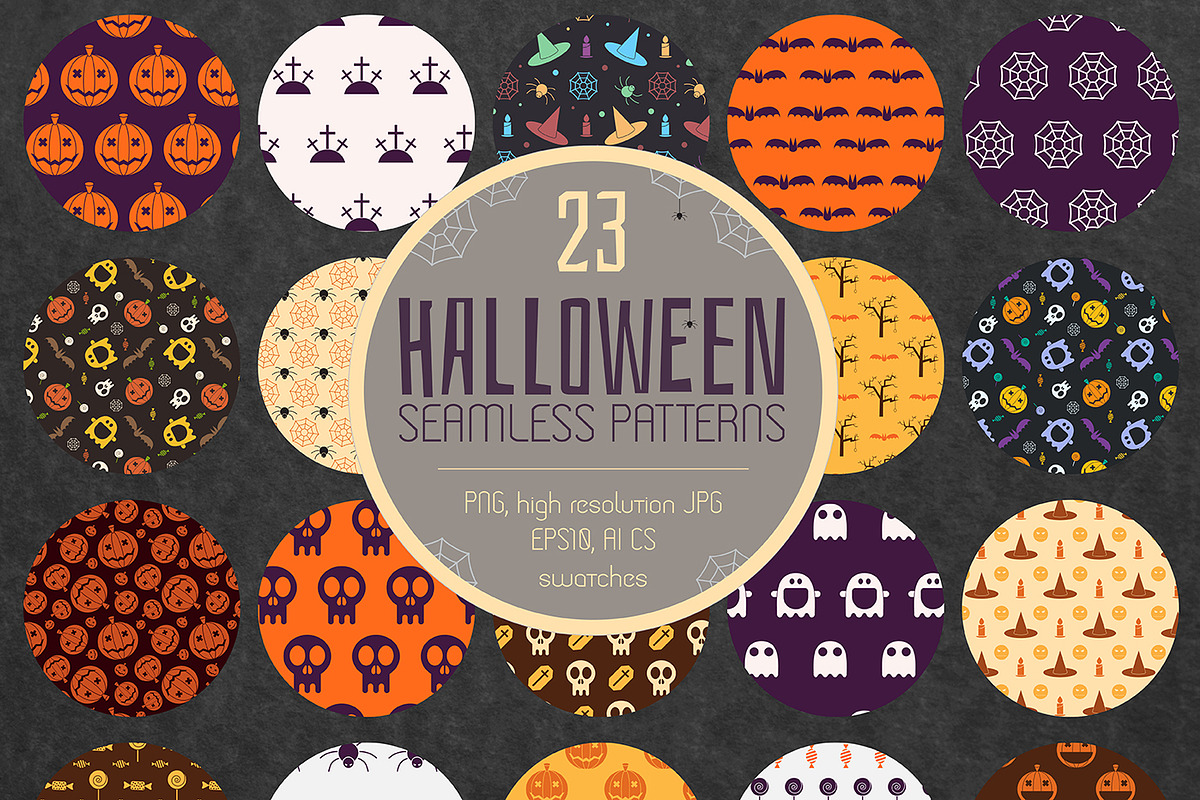 23 Halloween Seamless Patterns Pack, a Pattern Graphic by Alex Krugli (Photo 1 of 9)