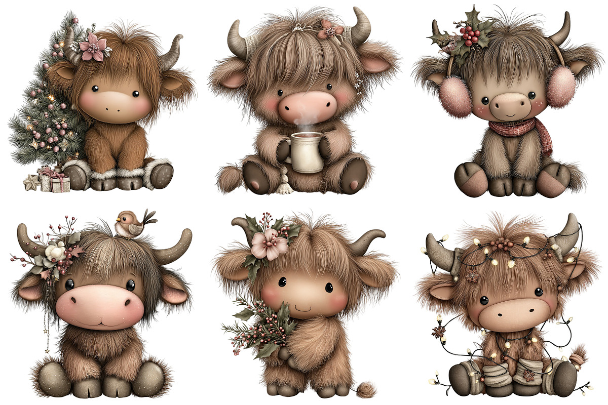 Cute & Funny Christmas Highland Cow, an Illustration by Craft Nest (Photo 9 of 11)