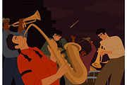 Musicians playing jazz in band set, a Person Illustration by Good Studio (Thumbnail 5 of 8)