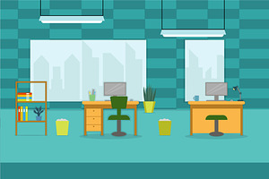 office room interior vector design, a Decorative Illustration by zyxroun shop