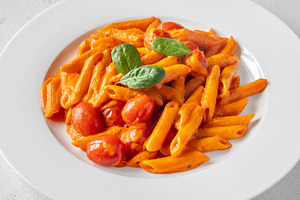 Penne pasta with roasted bell pepper, a Food & Drink Photo by Alexander Prokopenko