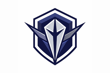 A white and blue emblem featuring a, a Graphic by Iftikhar Alam