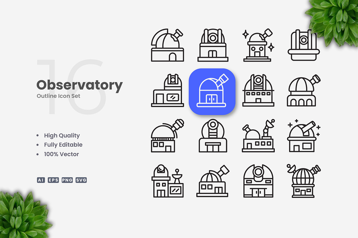 Observatory Outline Icons, an Outline Icon by Upnowgraphic