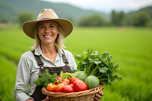 Farmer Holding Fresh Vegetables In G, a Photo by LOGOCREATIVE