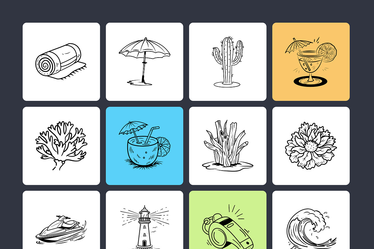 Tropical, Beach, and Ocean Doodles, an Outline Icon by Brickclay (Photo 8 of 9)