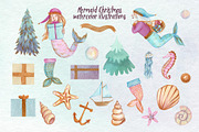 Mermaid Christmas Watercolor Clipart, a Seasonal Illustration by Catch the Dream Art (Thumbnail 2 of 8)