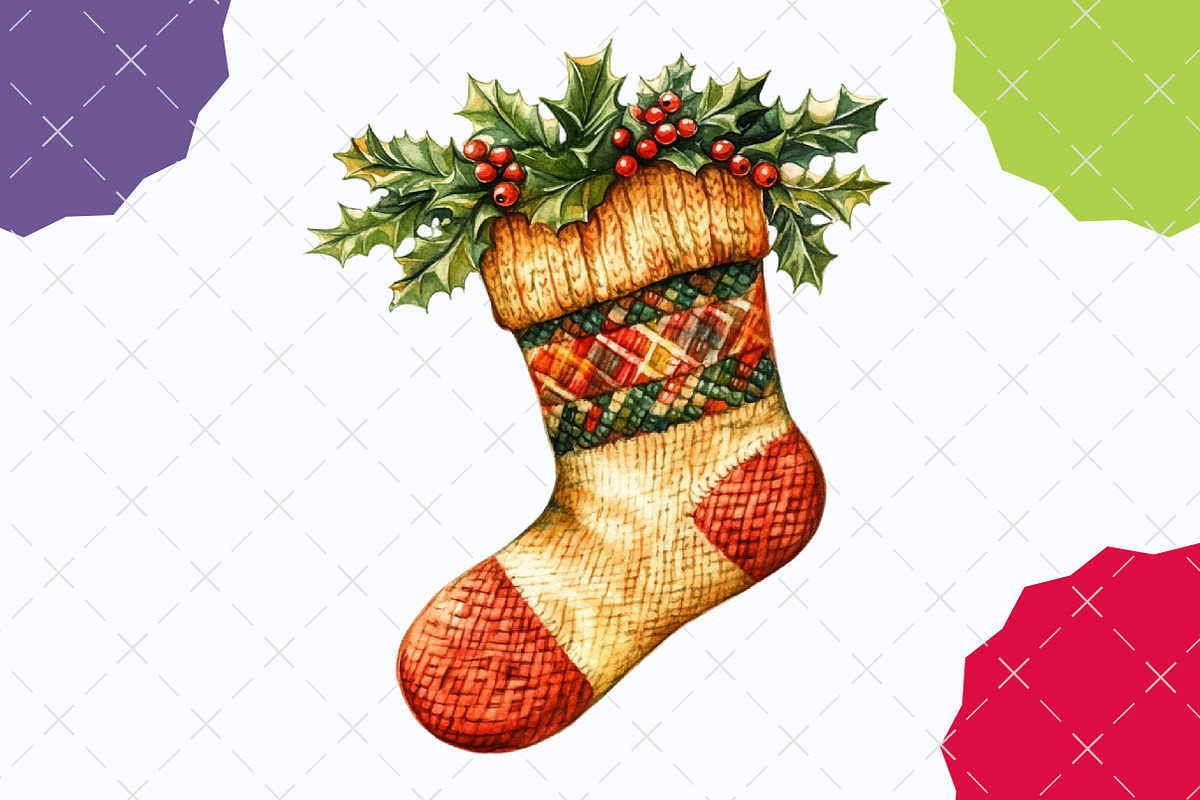Rustic Christmas Stocking Socks Clip, an Illustration by designcity5 (Photo 4 of 5)