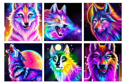 Rainbow Wolves Digital art Papers