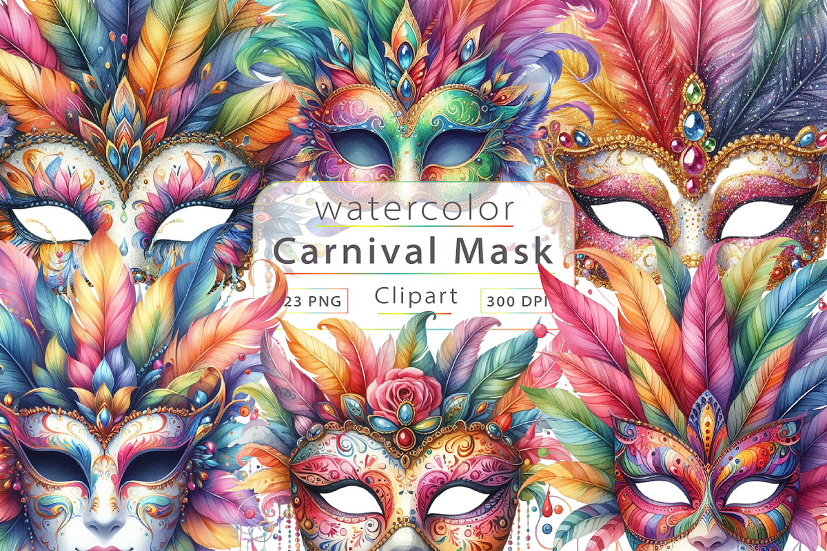 Colorful Carnival Mask Clipart PNG, a Work Illustration by Dream Creation (Photo 1 of 3)