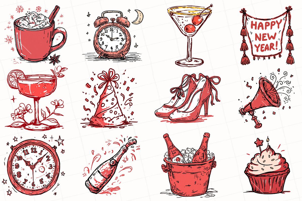 Hand Drawn New Year Clipart, an Illustration by OK Design (Photo 3 of 6)