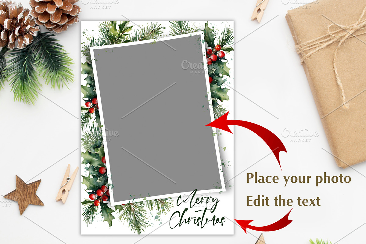 Christmas photo card PSD template, a Card Template by PSD templates and Photos (Photo 2 of 3)