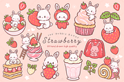 Kawaii Bunny Strawberry Dessert, an Animal Illustration by Blumensdiary (Thumbnail 1 of 6)