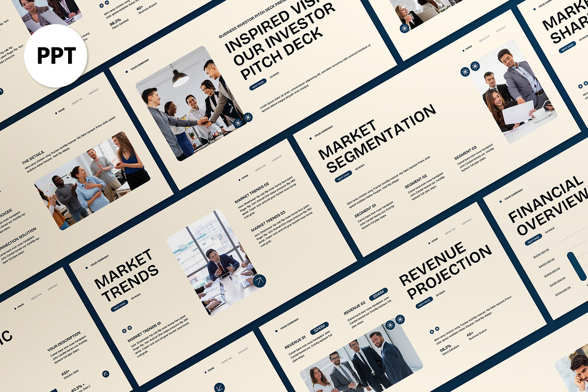 Cream Blue Investor Pitch Deck PPT, a Presentation Template by graphicook (Photo 1 of 5)