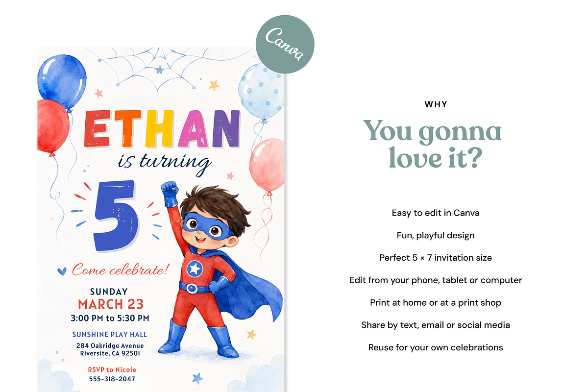 Superhero Birthday Invitation, an Invitation Template by heynomi (Photo 8 of 19)
