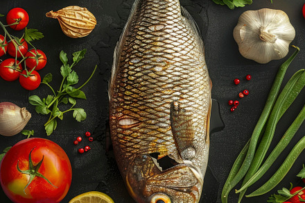 Grilled Fish and Fresh Vegetables As, a Photo by LOGOCREATIVE