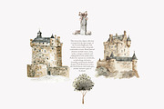 watercolor castles clipart set, a Decorative Illustration by Patishop Art (Thumbnail 3 of 6)