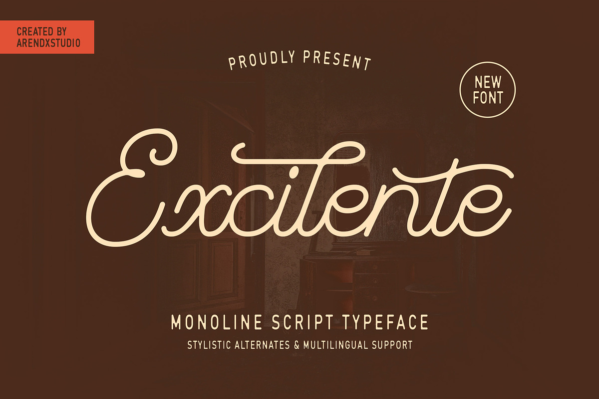 Excilente - Monoline Font, a Script Font by Arendxstudio (Photo 1 of 7)
