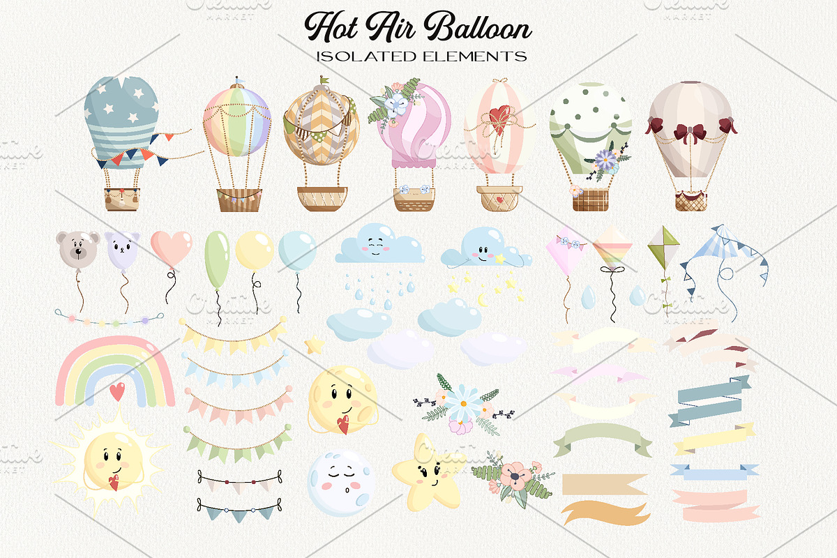 Hot Air Balloon clipart & patterns., a Graphic by NinaBrai (Photo 2 of 7)