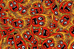 Scary creepy hand drawn emoji illustration motif random pattern, a Pattern Graphic by DanFLCreativo