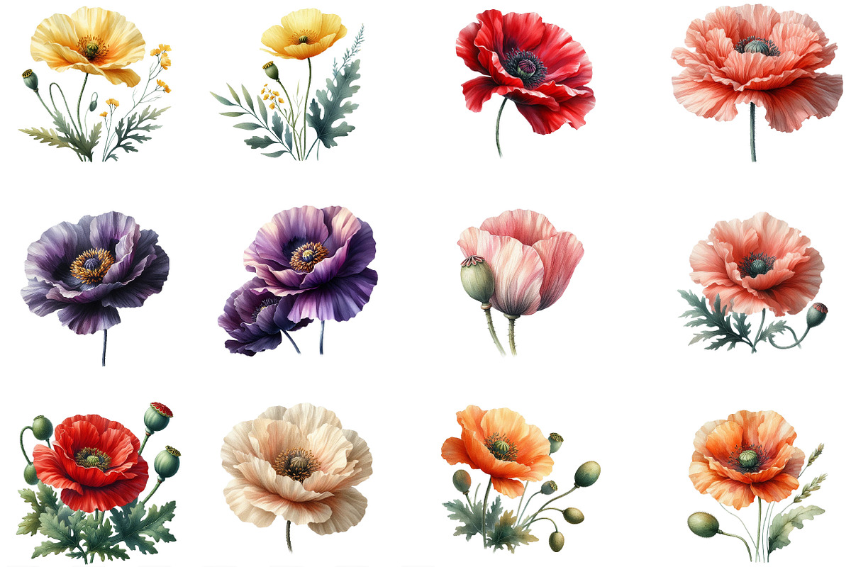 Summer Poppy Flowers Clipart, an Illustration by Designking (Photo 3 of 4)