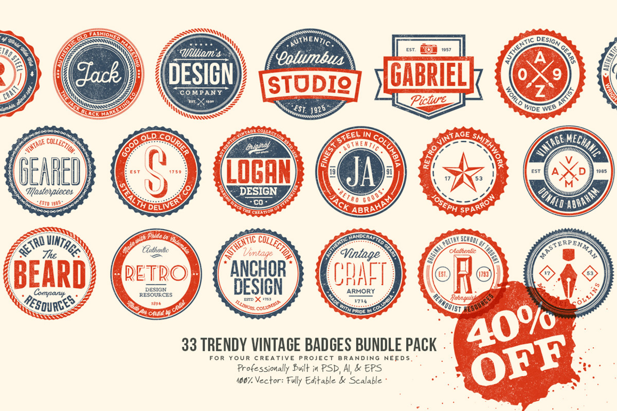 33 Trendy Vintage Badges Bundle Pack, a Branding & Logo Template by Yusof Mining (Photo 5 of 5)