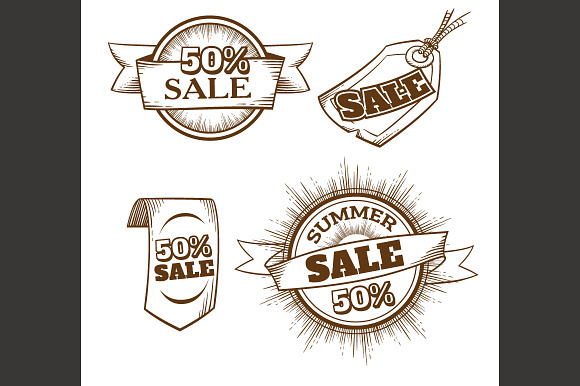 Retro Sale Labels. Etching Style.