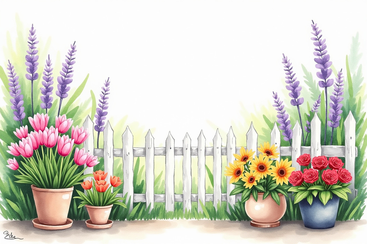 Spring Potted Flowers Fence Clipart, an Illustration by hafijul (Photo 6 of 13)