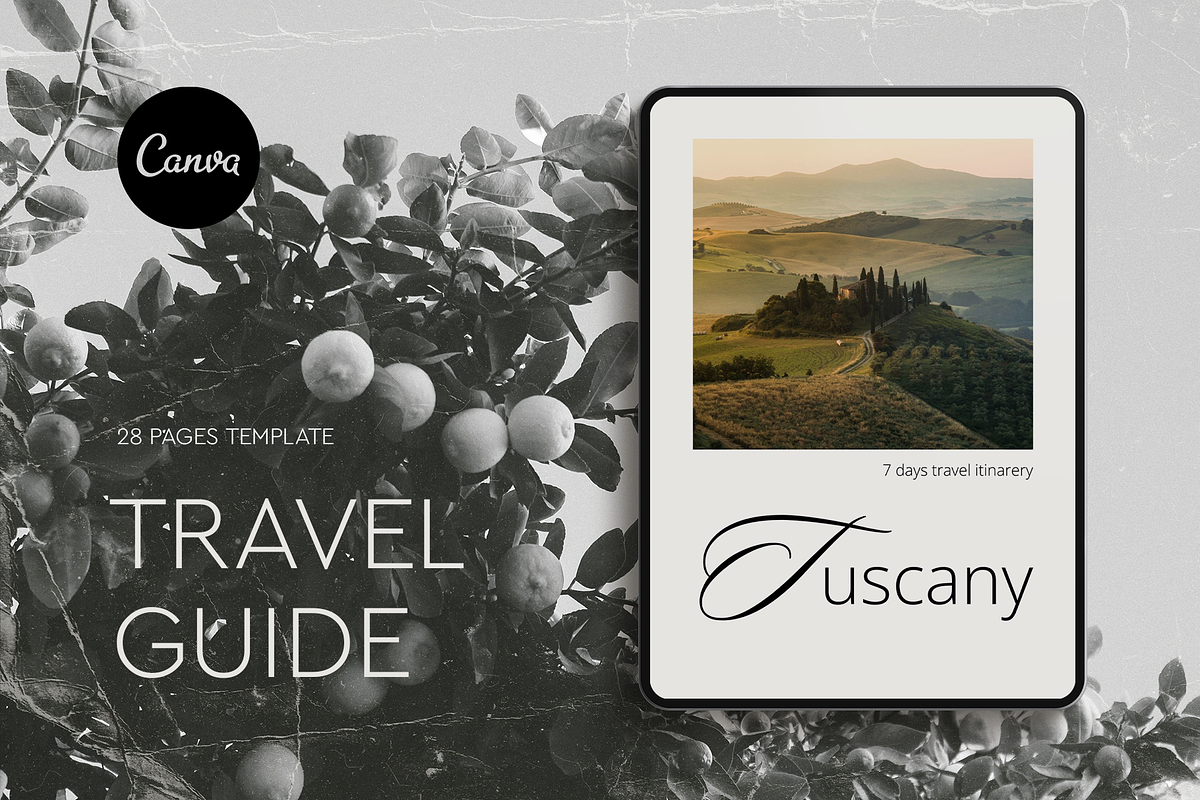 Tuscany Travel guide template. Canva