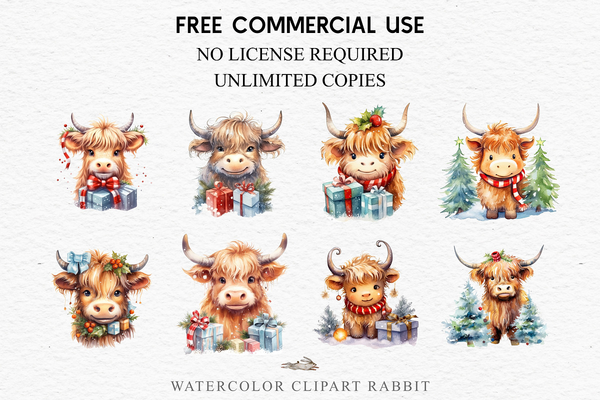 Christmas Baby Highland Cow Clipart, a Seasonal Illustration by Rabbit Heart (Photo 5 of 10)