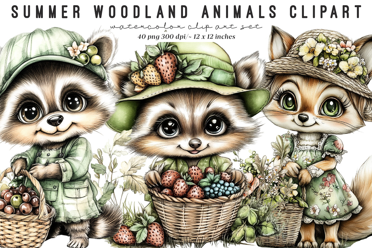 Summer Woodland Animals Clipart, an Illustration by SinaCreation (Photo 1 of 9)
