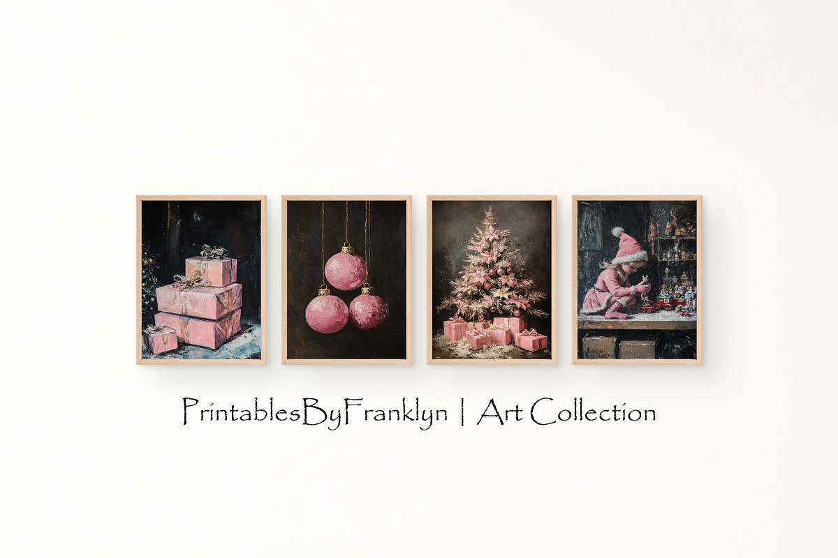 Pink Christmas Bundle Wall Art Set, a Holiday Photo by PrintablesByFranklyn (Photo 3 of 7)