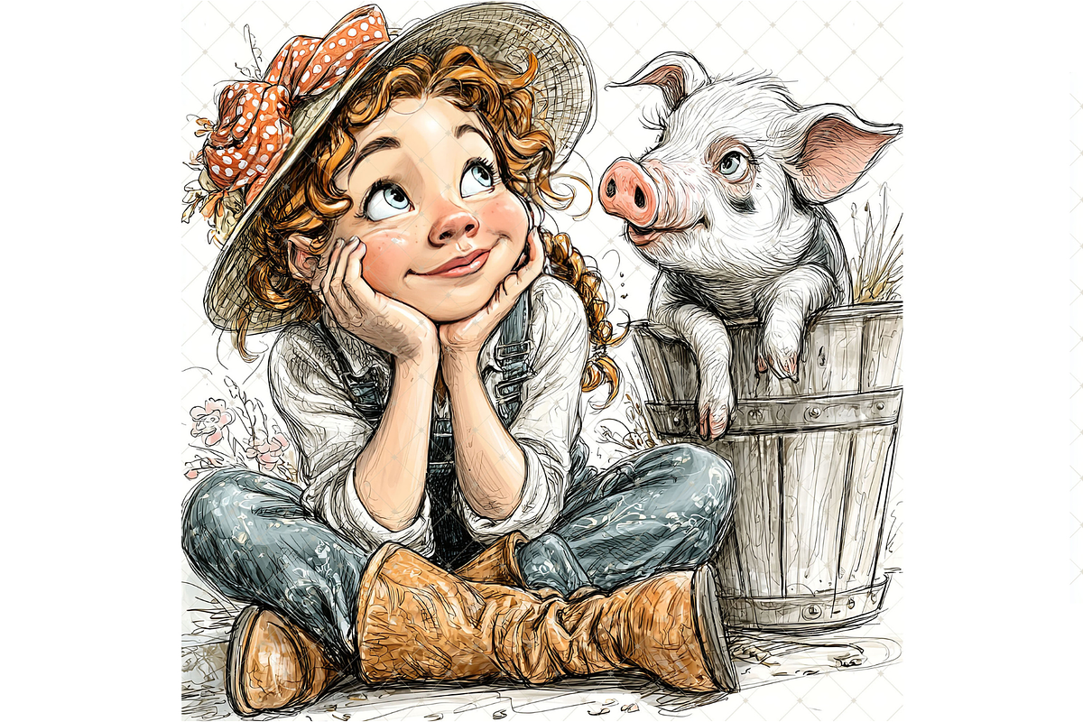 Girl And Piglet Clipart JPG, a Person Illustration by Memories By Lea (Photo 18 of 19)