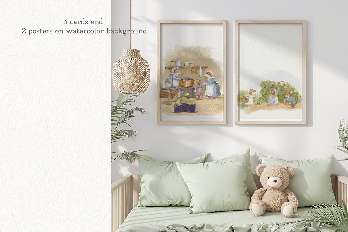 Blackberry Mice Watercolor Set, an Animal Illustration by AlenaVlasko stock Market (Photo 6 of 11)