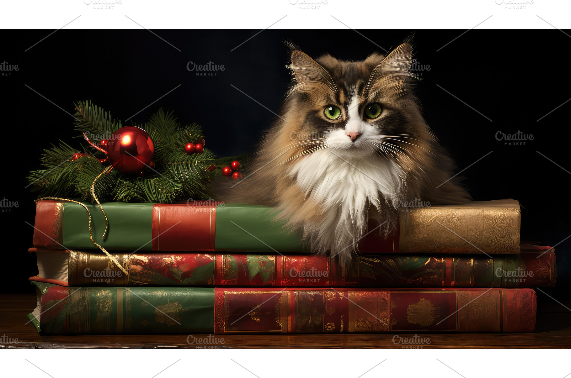 eyes christmas cat book ai generated, a Holiday Photo by pikepicture