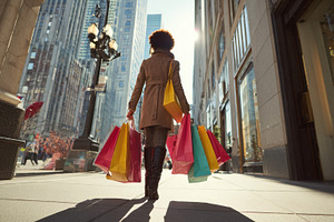 Woman carries shopping bags in city, a Photo by Beautiful things