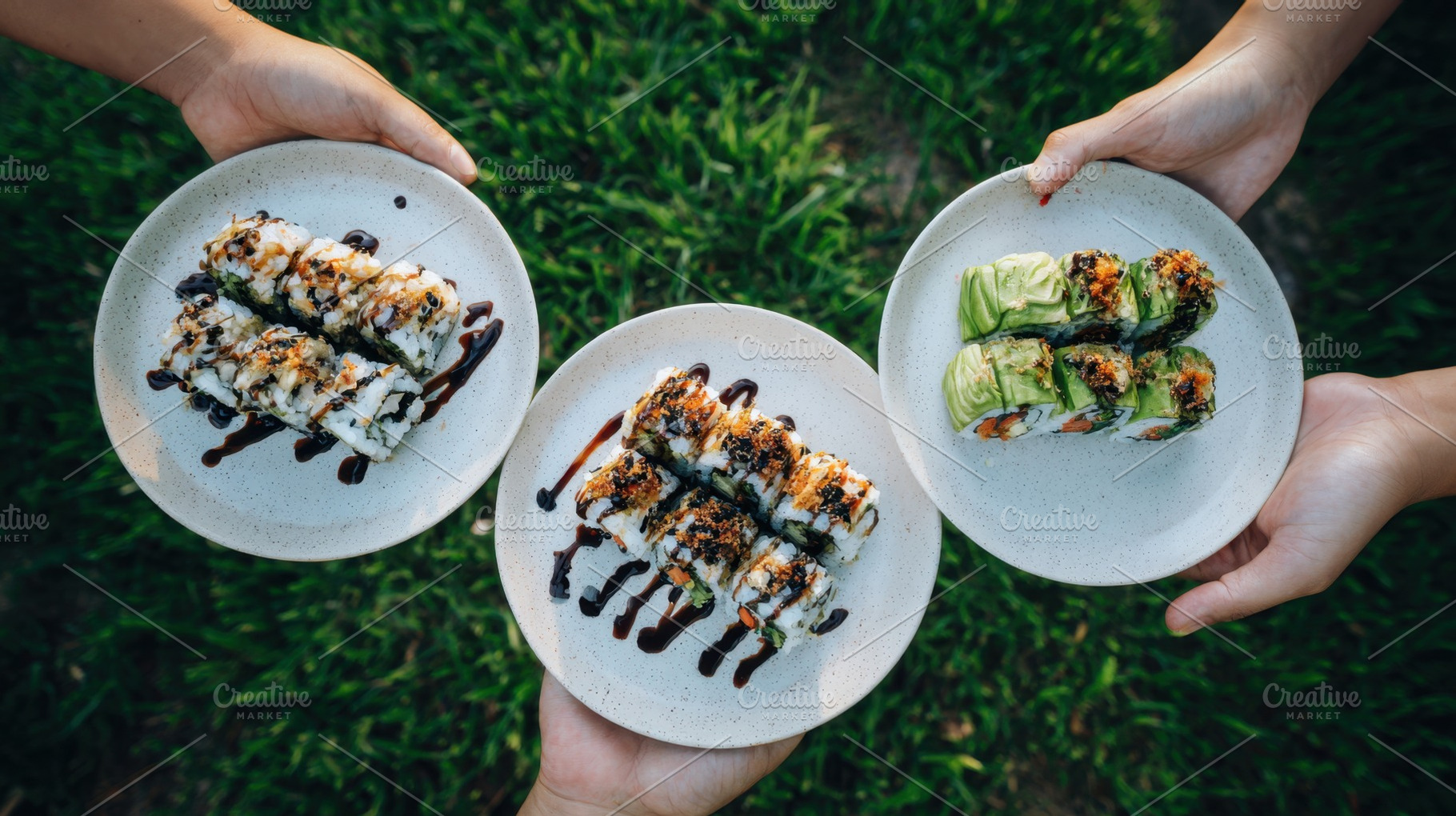 Sushi rolls outdoors with friends, a Photo by Beautiful things