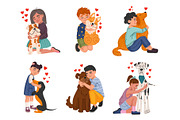 Kid hugs a dog, petting and playing, an Illustration by Buch&Bee (Thumbnail 1 of 3)