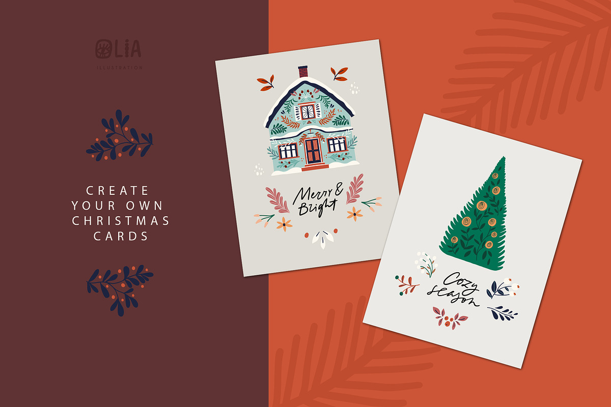 Christmas holiday houses & clipart, a Seasonal Illustration by Olia (Photo 6 of 13)