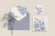 Roses Vintage set Blue Toile Vector, an Object Graphic by ON_lineart_store (Thumbnail 6 of 10)