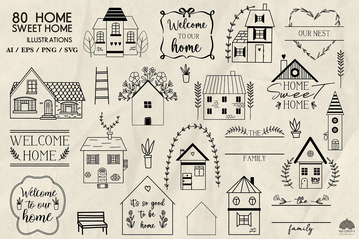 Home sweet home line art + Procreate, an Object Illustration by Skliarova