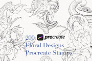 Procreate Snake stamps with flowers., a Brush Add-On by AnnaPolitmerskaja (Thumbnail 1 of 8)