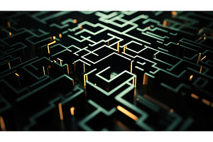 Abstract dark maze with glowing, an Illustration by Lermont51