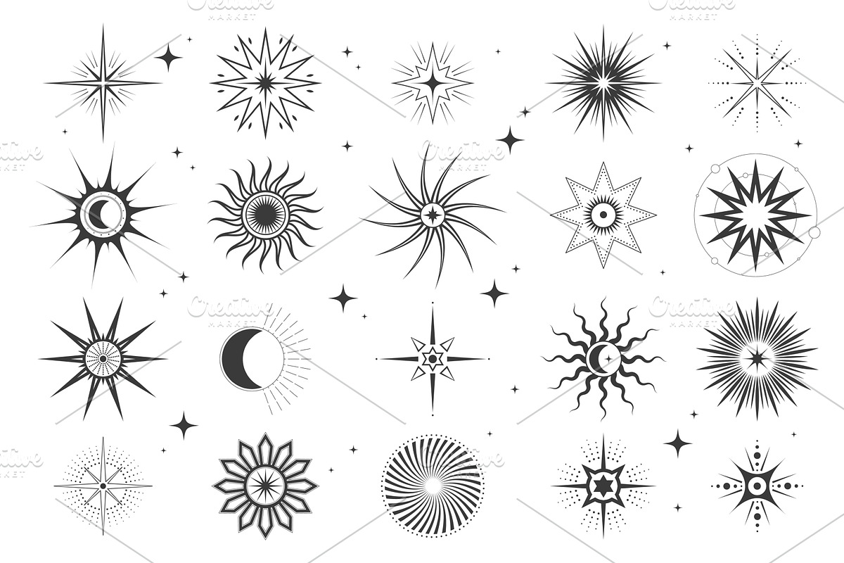 Set of star icons. Vector sun and, an Object Illustration by Elegant Solution