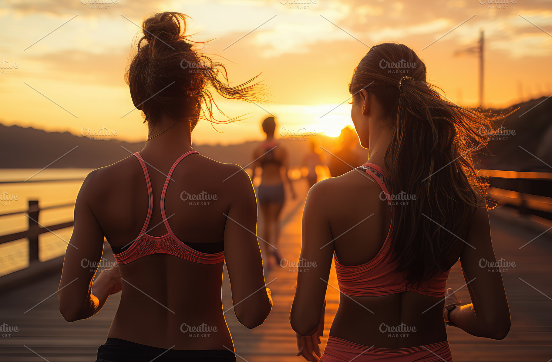 Women running at dawn on a seaside w, a Sports & Recreation Photo by Perpis