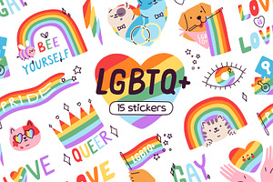 LGBT stickers with rainbow flags set, an Object Illustration by Good Studio