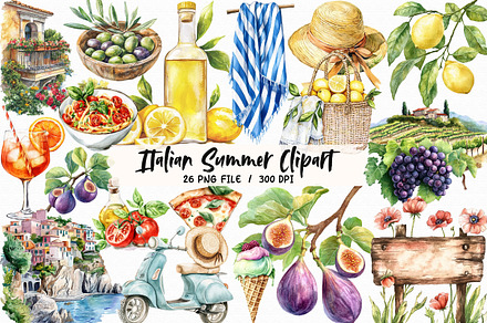 Italian Summer Clipart, an Illustration by Libby Wishes