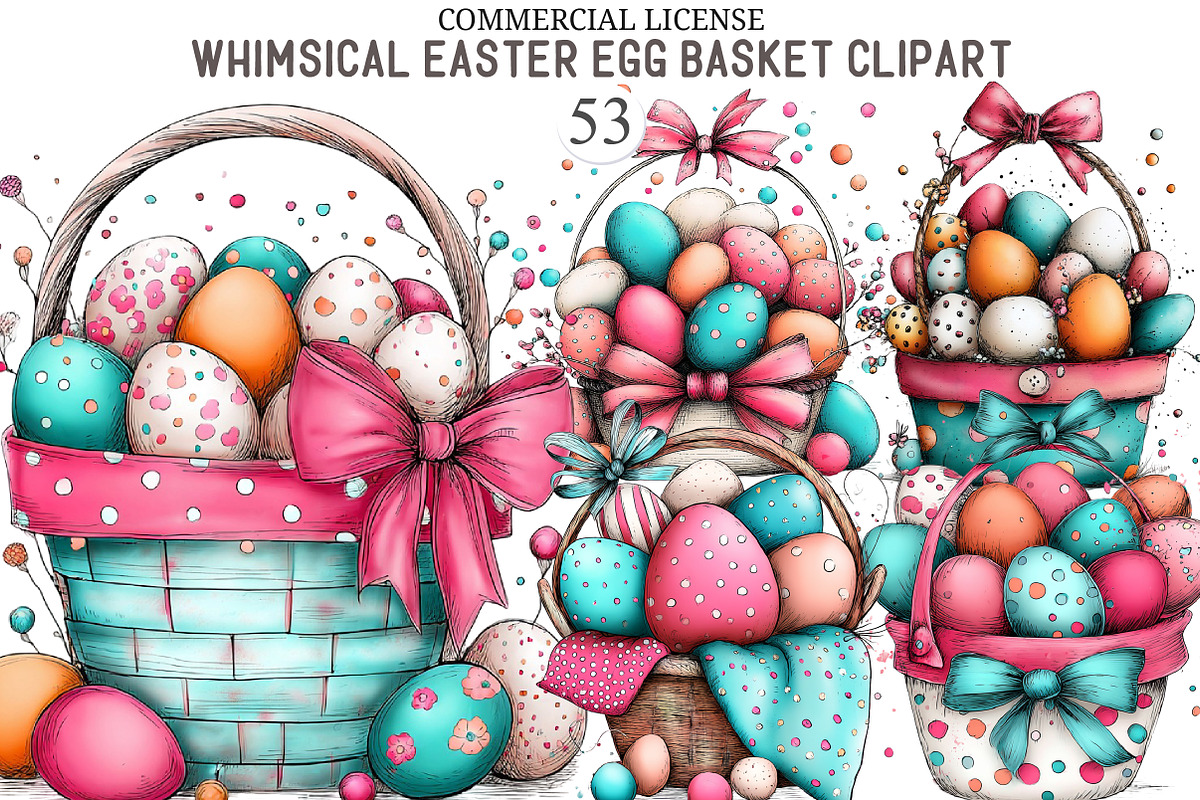 Whimsical Easter Egg Basket Clipart, an Illustration by designcity5 (Photo 1 of 5)