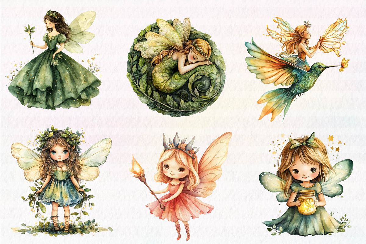 Forest Fairy Watercolor Clipart, an Illustration by CreationArt (Photo 5 of 5)