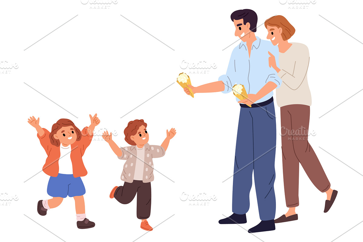 Loving parents treat children to ice, a Person Illustration by Vectorbuum