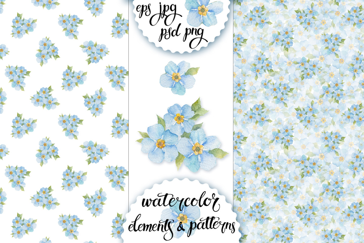 Forget-me-not. Watercolor set., a Decorative Illustration by maritime_m (Photo 2 of 3)